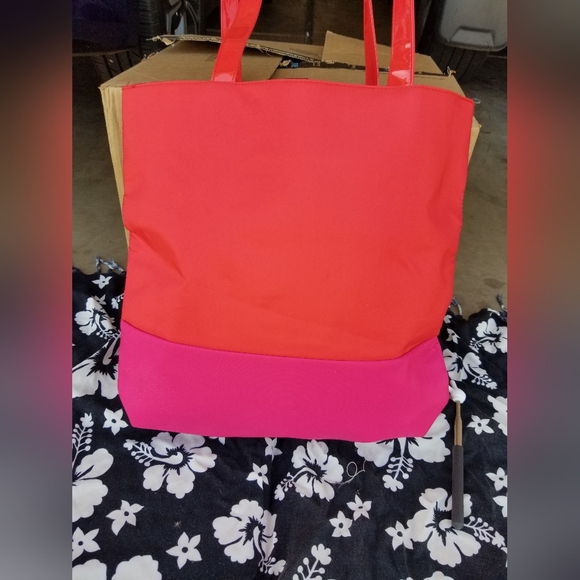 Lancome Makeup Orange and Pink Lined Large Canvas Tote Bag - Picture 8 of 12